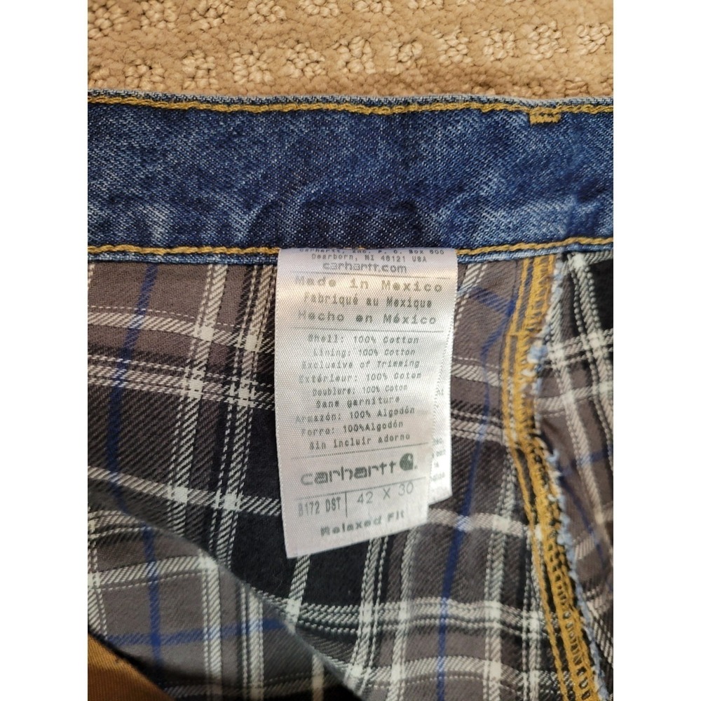 Carhartt Mens Jeans 42x30, B172 DST Flannel Lined Relaxed‎ Fit Denim - Picture 6 of 7